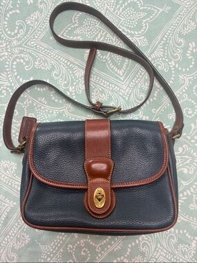 Coach Navy Leather Crossbody with Brown Trim and Gold-Tone Hardware